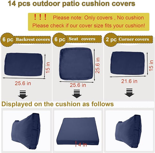 14 Piece Outdoor Patio Cushion Cover Replacement, Waterproof Patio Cushion - Image 2