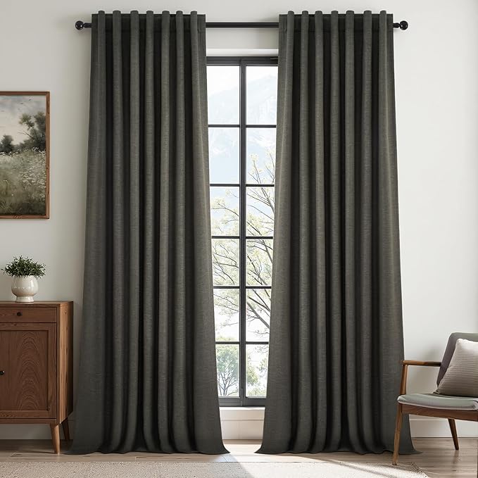 Topfinel 105 Inch Long Linen Blackout Curtains by Topfinel