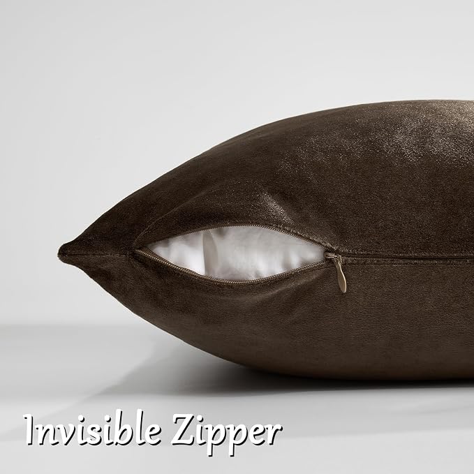GIGIZAZA Brown Velvet Pillow Covers 18x18, Square Solid Throw Pillow Covers - Image 4
