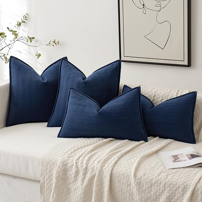 MIULEE Pack of 2 Navy Blue Decorative Pillow Covers 22x22 Inch Soft Chenille - Image 4