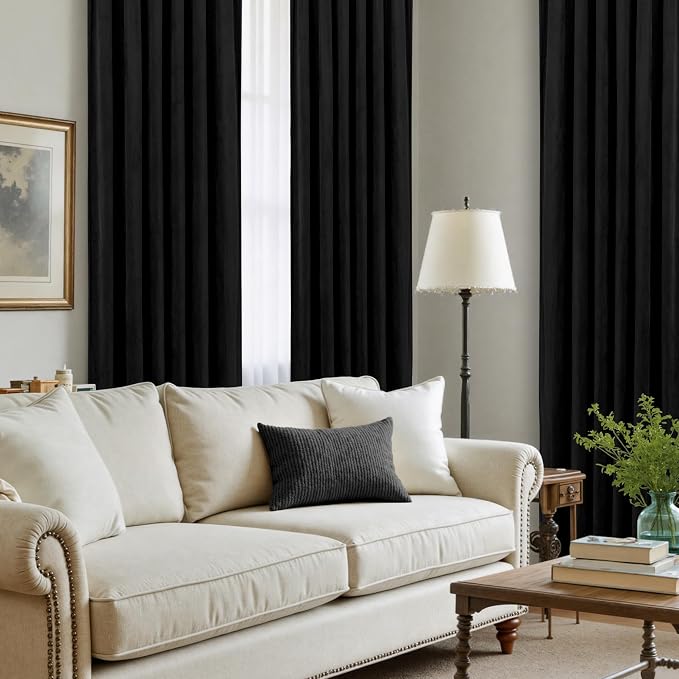 LAMIT Velvet Blackout Curtains for Bedroom 102 Inch Length, Halloween Black - Image 4