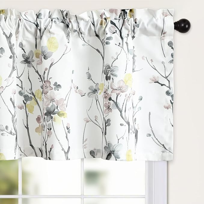 Leeva Floral Printed Valance Curtains, 52 x 18 Inches Light Filtering by Leeva