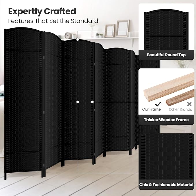 8 Panel Room Divider, 6Ft Folding Privacy Screen, Tall - Image 2