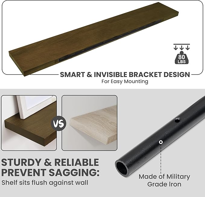 Solid Wood Floating Shelves For Wall, 55”W x 9”D x 1.56”H Large Wall Shelves - Image 4