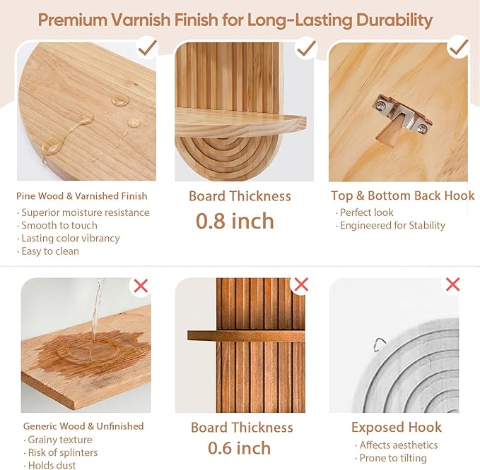 SweetSage Wooden Arched Wall Shelf - Image 5
