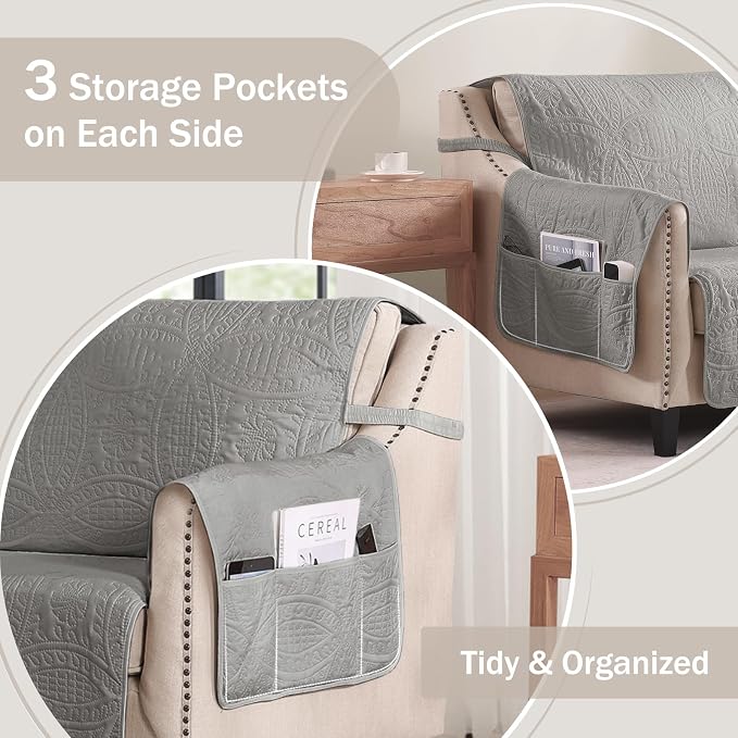 Gray Loveseat Covers 2 Cushion Couch, Water-Repellent Sofa Slipcover - Image 4