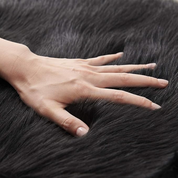 SERISSA Ultra Soft Fluffy Rug Black Faux Sheepskin Fur Area Rug Shaggy Couch - Image 4