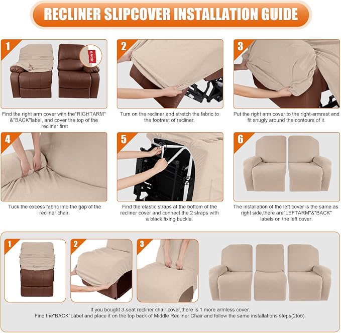 VANSOFY Recliner Cover, 3-Pieces Stretch Reclining Couch Covers - Image 4