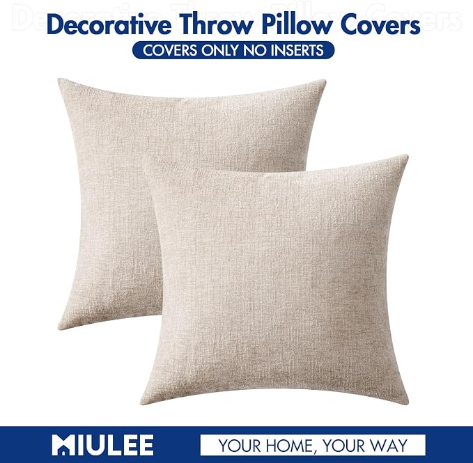 MIULEE Pack of 2 Couch Throw Pillow Covers 16x16 Inch Soft Light Brown Chenille - Image 6