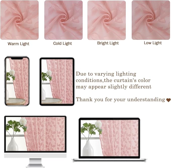 Chyhomenyc Extra Long Blush Pink Sheer Curtains 120 Inch Length 2 Panels Set - Image 3