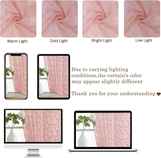 Chyhomenyc Extra Long Blush Pink Sheer Curtains 108 Inch Length 2 Panels Set - Image 3
