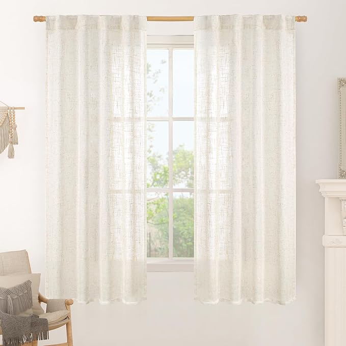 LAMIT Cream Linen Curtains 63 Inch by LAMIT