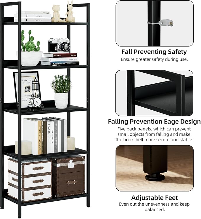 NUMENN Bookshelf, 5 Tier Bookshelves, Home Office Bookcase Shelf Storage - Image 6