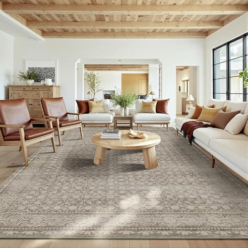 10x14 Washable Area Rug for Living Room, Extra Large Neutral Vintage Boho Rugs by Rugxara