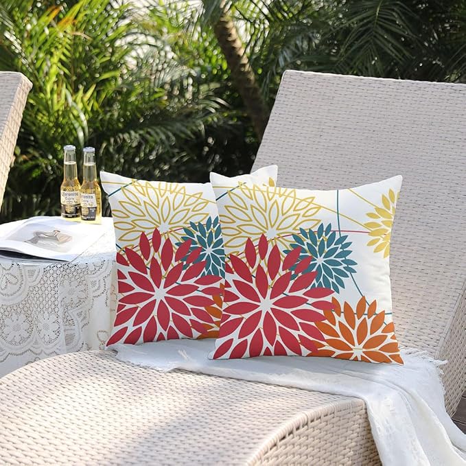Pink and Orange Floral Pillow Covers 18x18 Set of 2 Fall Outdoor Waterproof - Image 5
