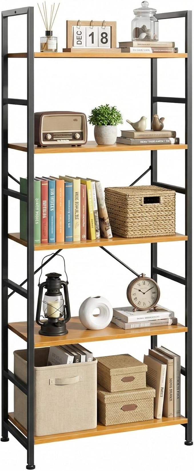 DUMOS 5 Tiers Bookshelf, Classical Book Shelf, Tall Display Shelves in Living by DumosLifestyle