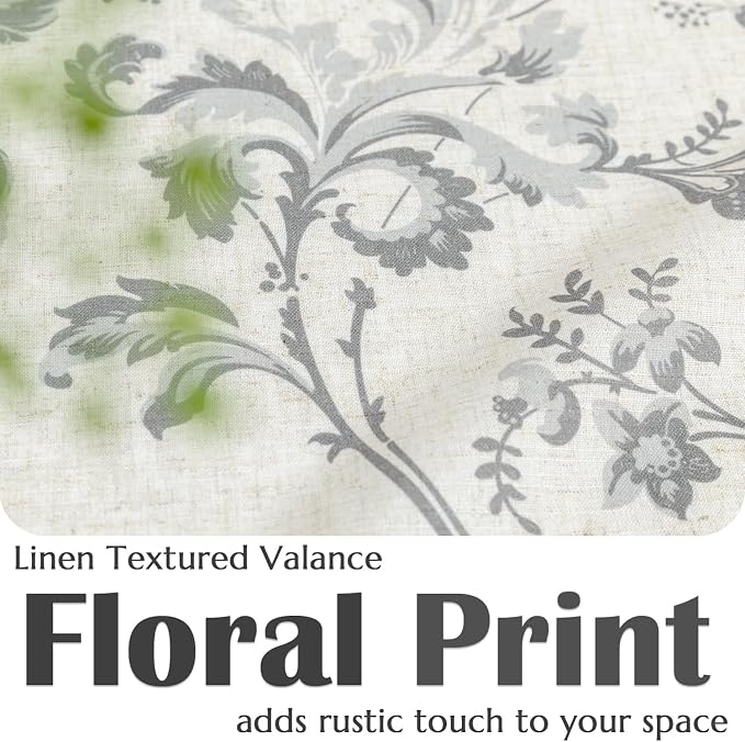 jinchan Tie Up Valance Curtain Floral Linen Gray - Image 8
