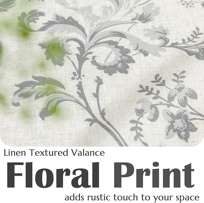 jinchan Tie Up Valance Curtain Floral Linen Gray - Image 5