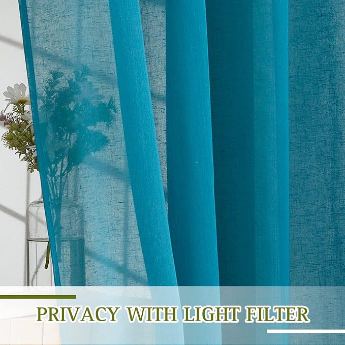 NICETOWN Peacock Green Sheer Curtains, & Drapes, Grommet Semi Sheer Linen - Image 3