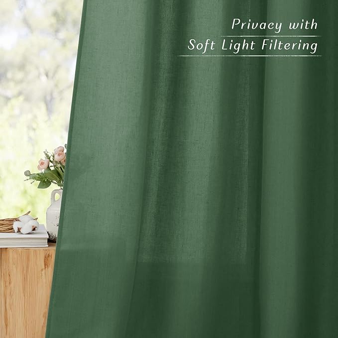 NICETOWN Olive Green Thick Linen Curtains 72" Length, Grommet Privacy Window - Image 3