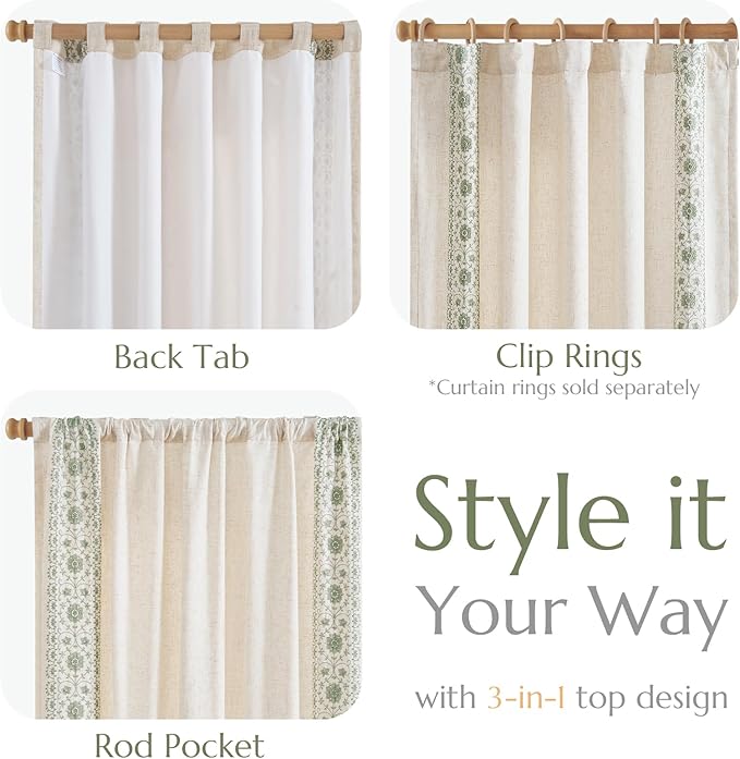 jinchan Weslie Boho Lined Linen Curtains - Image 6