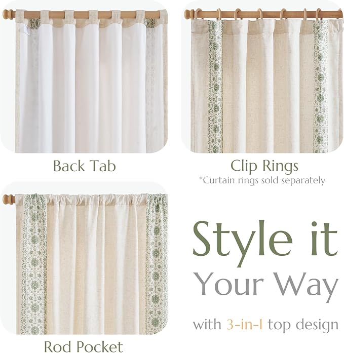 jinchan Weslie Boho Lined Linen Curtains - Image 6