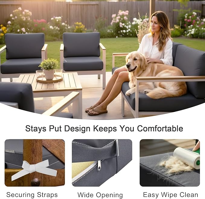 NettyPro Patio Cushion Covers Replacement Set 4 Water Repellent UV Resistant - Image 7