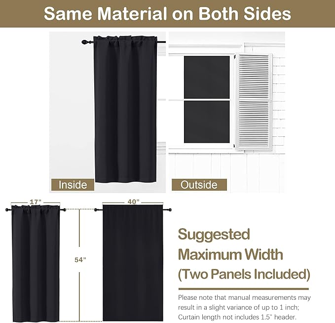 OVZME Black Blackout Curtains for Bedroom 54 Inches Long 2 Panels, Modern - Image 2