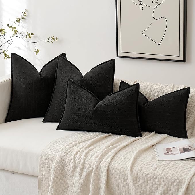 MIULEE Pack of 2 Black Decorative Lumbar Pillow Covers 12x20 Inch Soft Chenille - Image 4