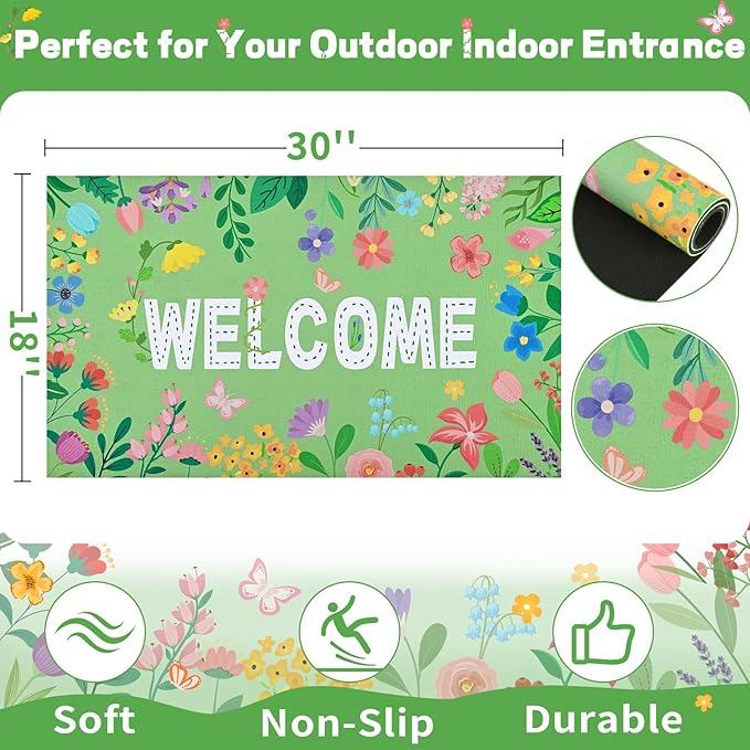 Likiyol Floral Door Mat Outside Entrance, Colorful Flower Welcome Mat Front - Image 2