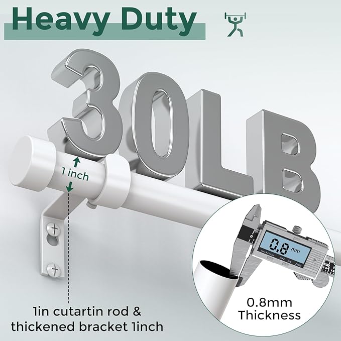 VOIIY White Curtain Rods for Windows 72 to 144 Inch, Size:36-144 Inch - Image 3