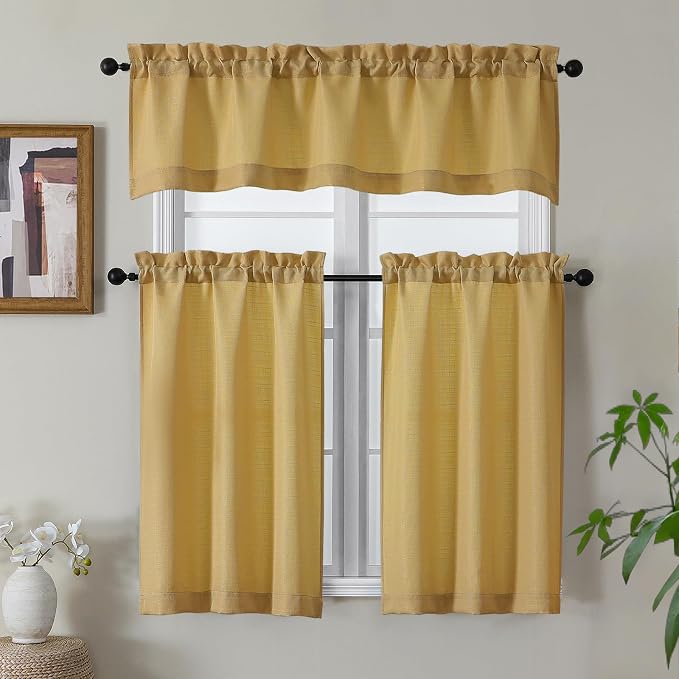 Gwine Gold Valance for Windows, Light Filtering Faux Linen Textured Kitchen - Image 2