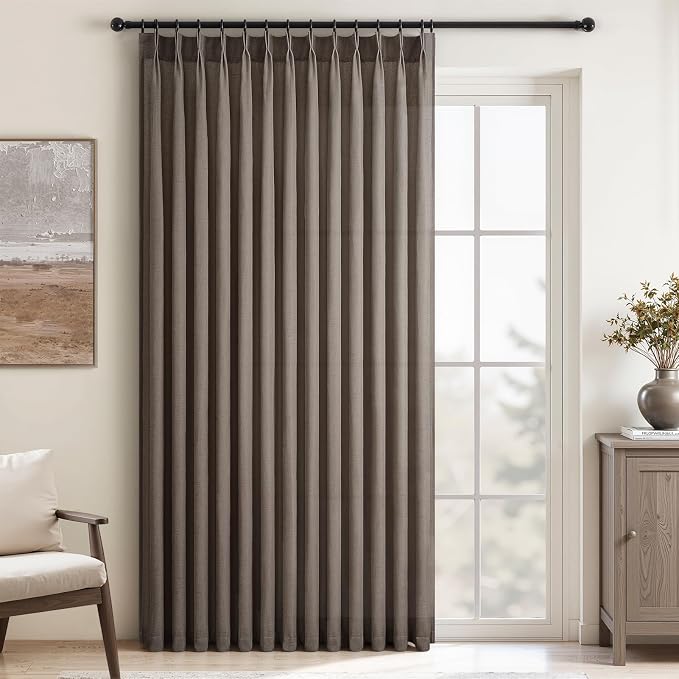 Topfinel 96 Inches Long Pinch Pleated Semi Sheer Curtains, Dark Flax Blended by Topfinel