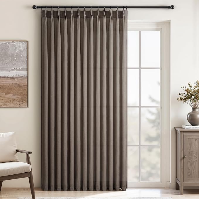 Topfinel 105 Inches Long Pinch Pleated Semi Sheer Curtains, Dark Flax Blended by Topfinel
