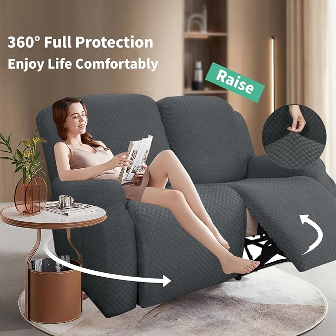 YEMYHOM 6 Pieces Stretch Loveseat Recliner Slipcover Jacquard Recliner Sofa - Image 2