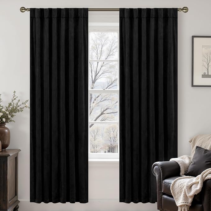 LAMIT Black Velvet Blackout Curtains by LAMIT