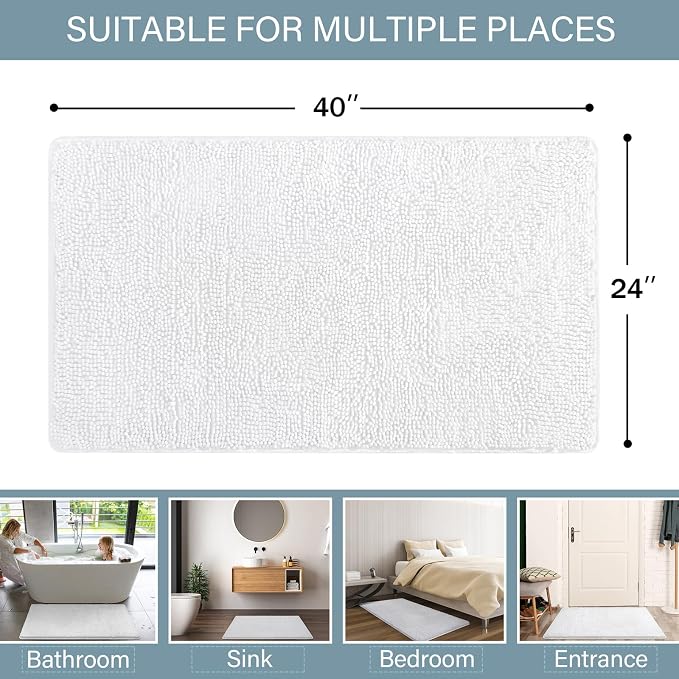 LOCHAS Luxury Bathroom Rug Shaggy Bath Mat 24 x 40 Inch, Washable Non Slip Bath - Image 2