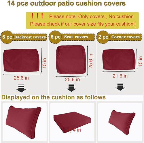 14 Piece Outdoor Patio Cushion Cover Replacement, Waterproof Patio Cushion - Image 2