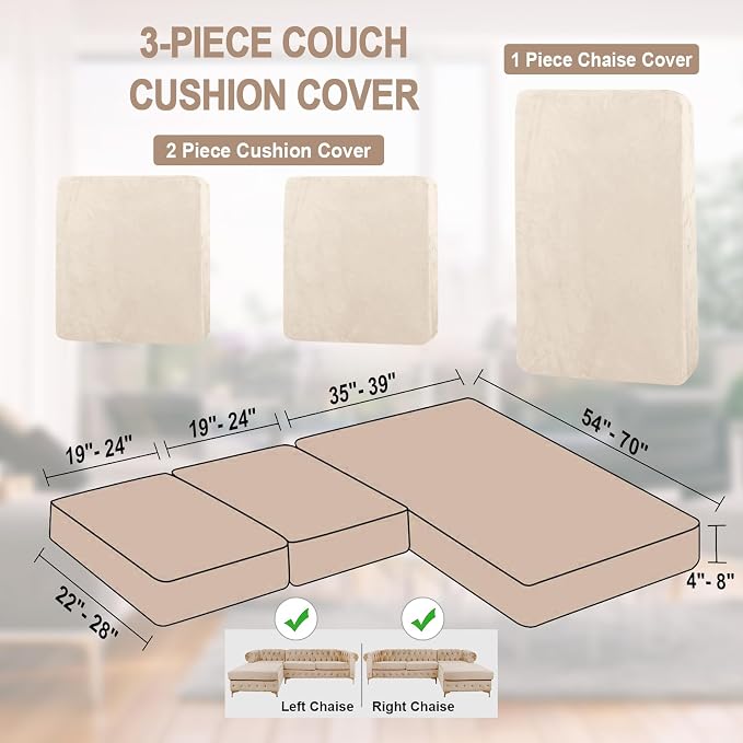 NAISI Sectional Couch Cover 3 Pieces Velvet Separate Couch Cushion Covers L - Image 6