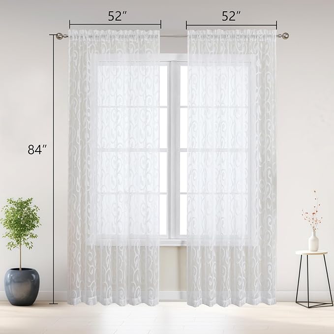 OWENIE Furman Sheer White Curtains 84 inches Long - Image 2