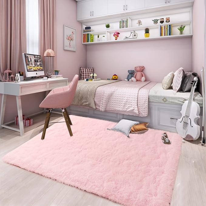 Merelax Pink Area Rugs for Living Room Bedroom Girls, 5x8 Soft Fluffy Fuzzy - Image 2