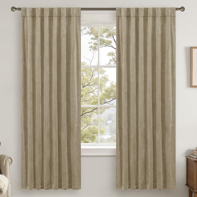 LAMIT Dark Taupe Velvet Curtains 72 Inch by LAMIT