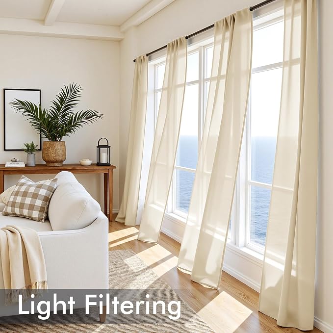 MIULEE Cream Sheer Curtains 90 Inches Long, 4 Panels Set, Light Filtering Rod - Image 4