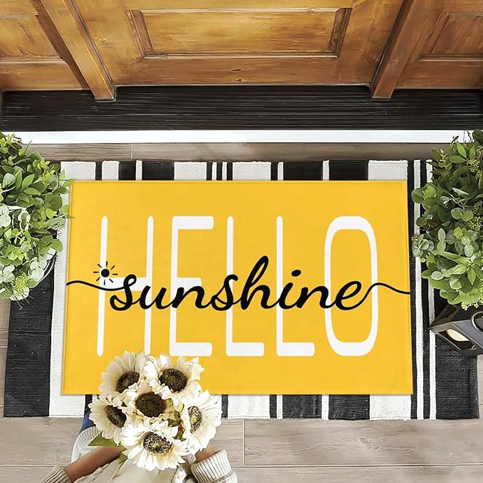 Hello Sunshine Door Mat Summer Doormat 17 X 29 Inch Yellow Doormat Decorative - Image 3