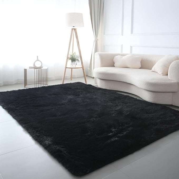 Black Area Rug for Living Room: 5x8 Black Fluffy Area Rugs for Bedroom-Shag by CAIYUECS