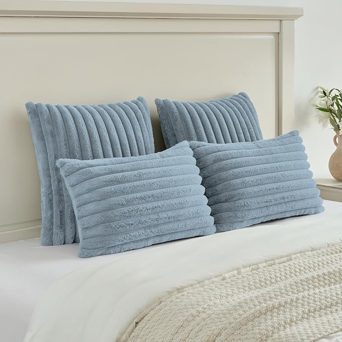 FUTEI Dusty Blue Decorative Throw Pillow Covers Set of 2, 20x20 Inch Soft - Image 5