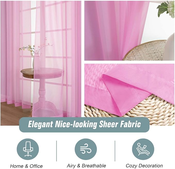 Light Pink Sheer Curtains 90 Inches Long 2 Panels, Light Filtering Solid Sheer - Image 4