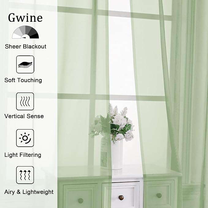 Gwine Light Green Valances for Windows, Small Light Filtering Rod Pocket Cafe - Image 2