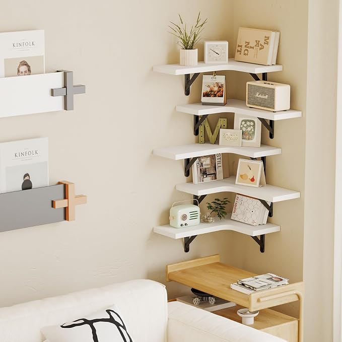 Fixwal Floating Shelves for Wall, Rustic Wood Wall Mounted Corner Shelf for - Image 5