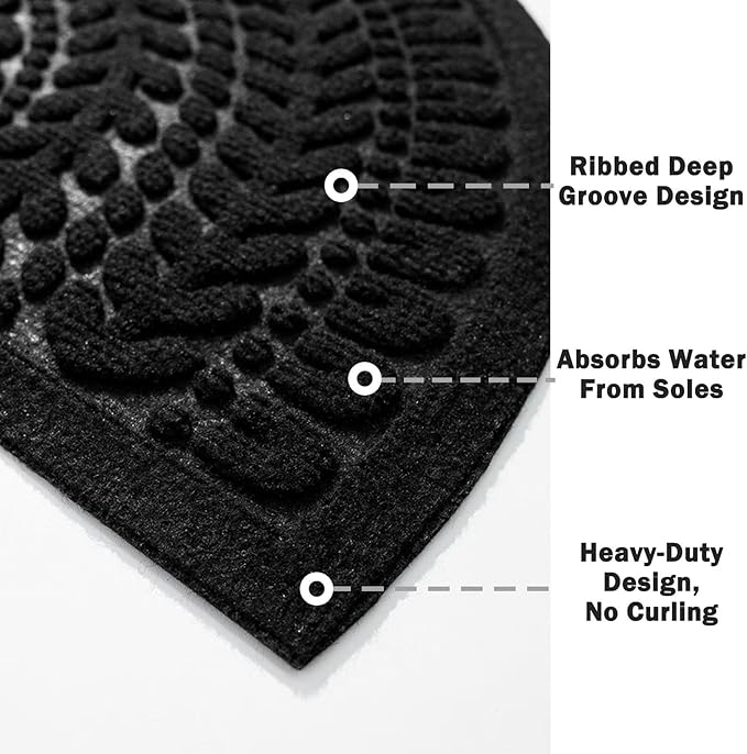 RORA Half Circle Door Mat Front Door Mat Outside Entrance Black Welcome Mats - Image 5